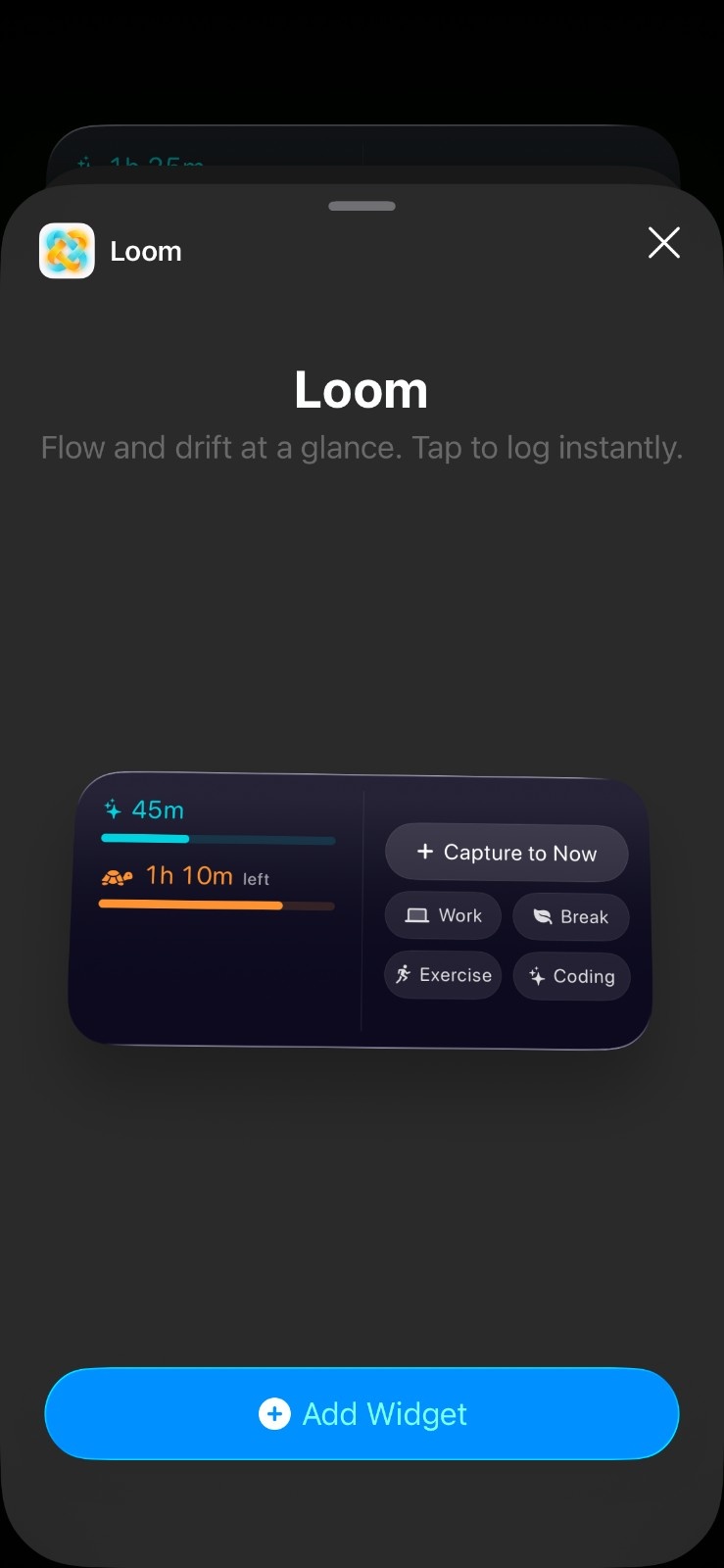Loom home screen and lock screen widgets