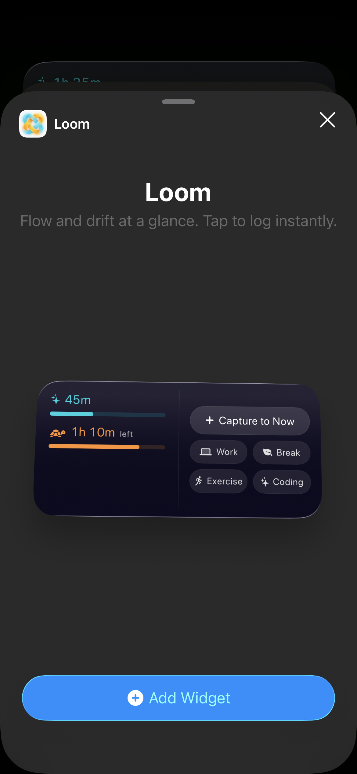 Loom home screen and lock screen widgets